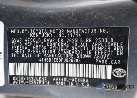 2015 Toyota Avalon Hybrid Xle Touring from USA, damaged, VIN 4T1BD1EB0FU036295
